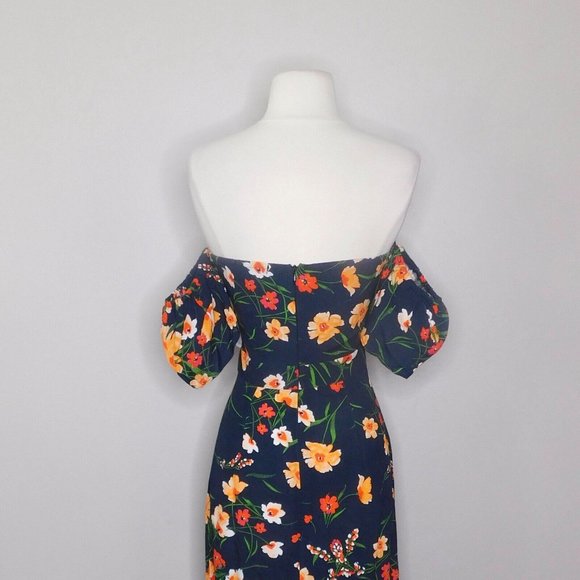 FLYNN SKYE Floral Maxi Dress Lost Poppy Poppies Off Shoulder Cut-Out ~ XS ~ EUC - Picture 9 of 12